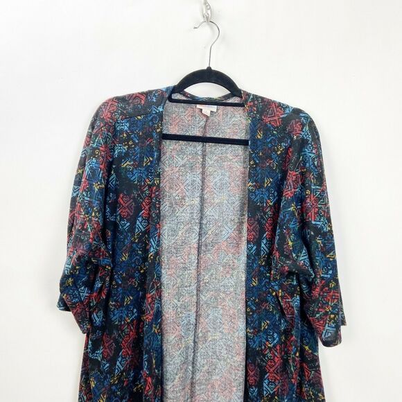 Lularoe Small Womens Unicorn Lindsay Blue Aztec Print Knit Open Front Kimono - Picture 2 of 6